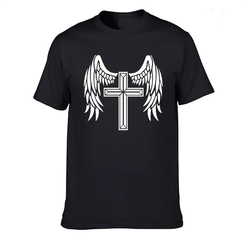 

The Cross Angel Will Protect You Cool Fashion Funny T Shirt Casual Cotton Summer Short Sleeve T-shirt Mans Tshirt Men tops tee