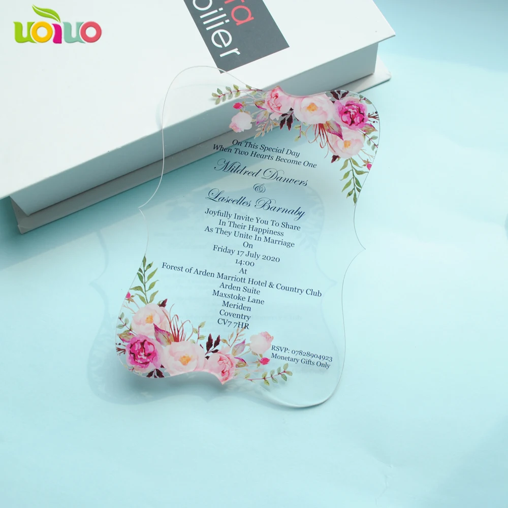 

Free Shipping Custom Colorful Printing Acrylic Card Wedding Invitations