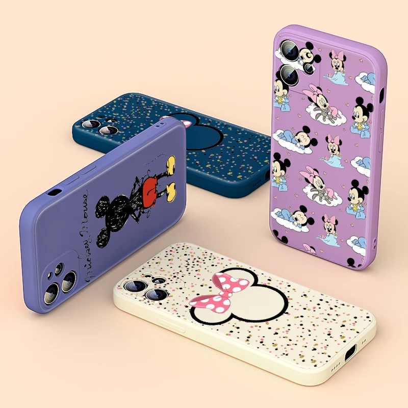 

Liquid Silicone Soft Cover Minnie Y Mickey For Apple IPhone 13 12 Mini 11 Pro XS MAX XR X 8 7 6S SE Plus Phone Case