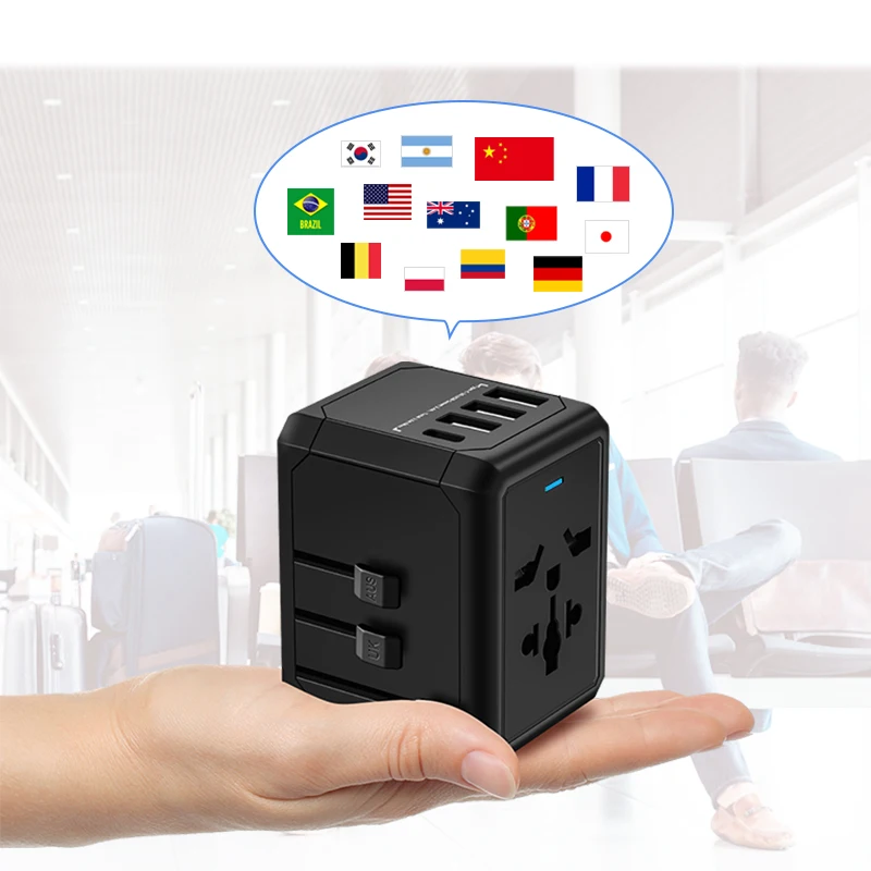 

Universal Travel Adapter Multi-Function Built-In Power Adapter Charger Smart Power Supply USB Type-C More Than 150 Countrie 2021