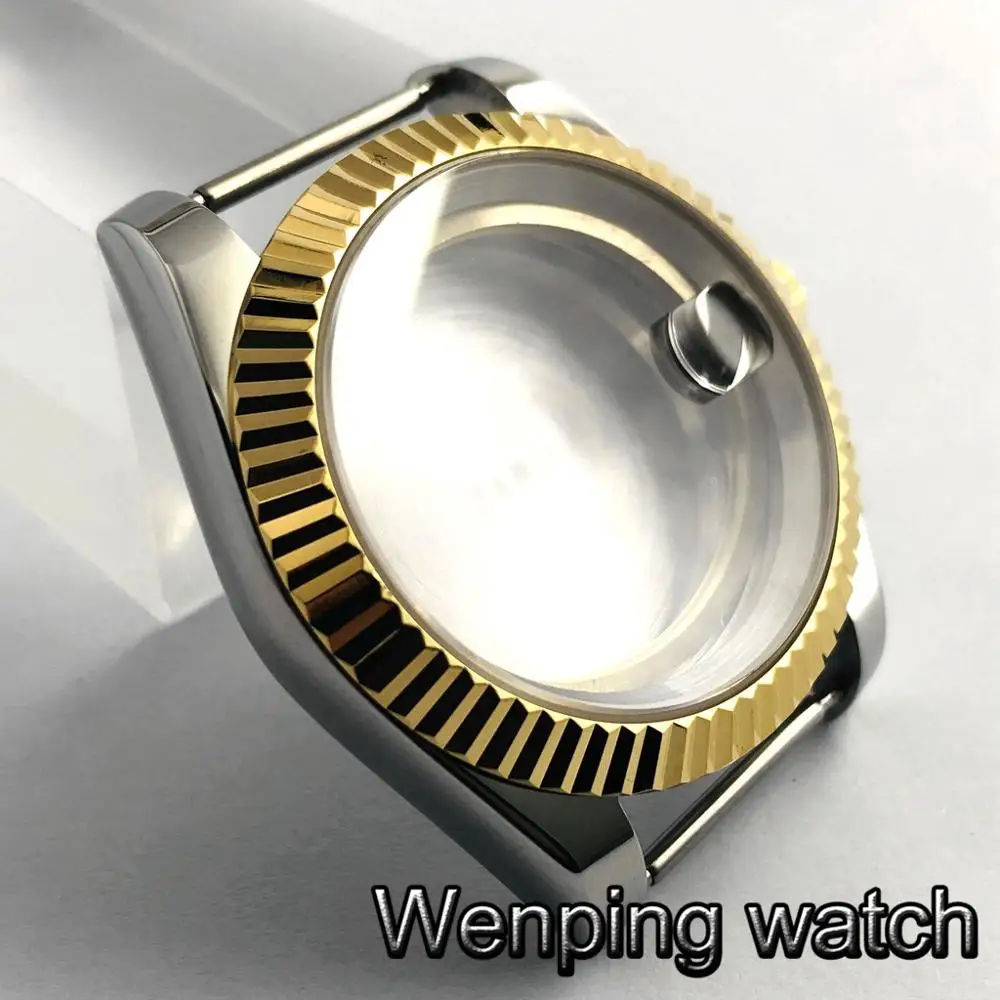 40 мм сапфировое стекло серебристый футляр для часов позолоченный ободок