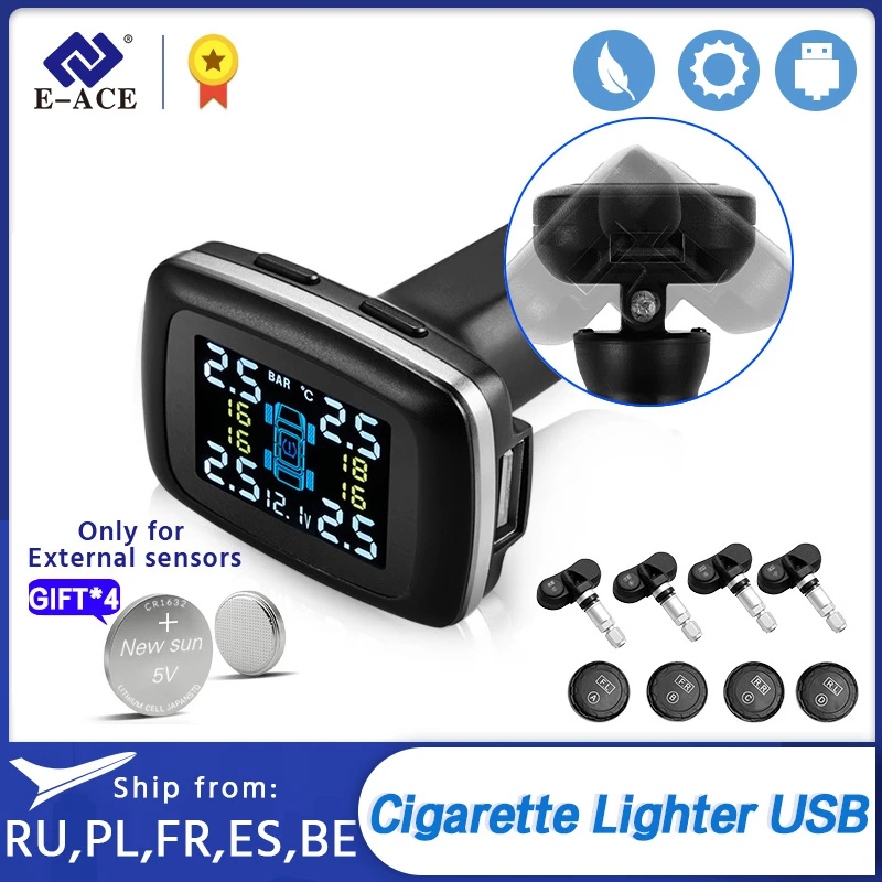 E ACE Автомобильная TPMS система мониторинга давления в шинах умный дисплей