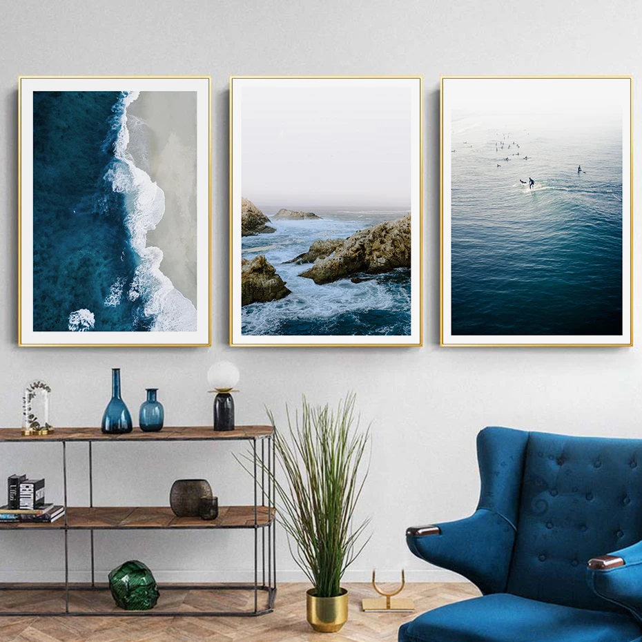 

Landscape Seascape Canvas Art Poster Beach Sea Picture for Home Design Nordic Scandinavian Style Painting Modern Home Decoration
