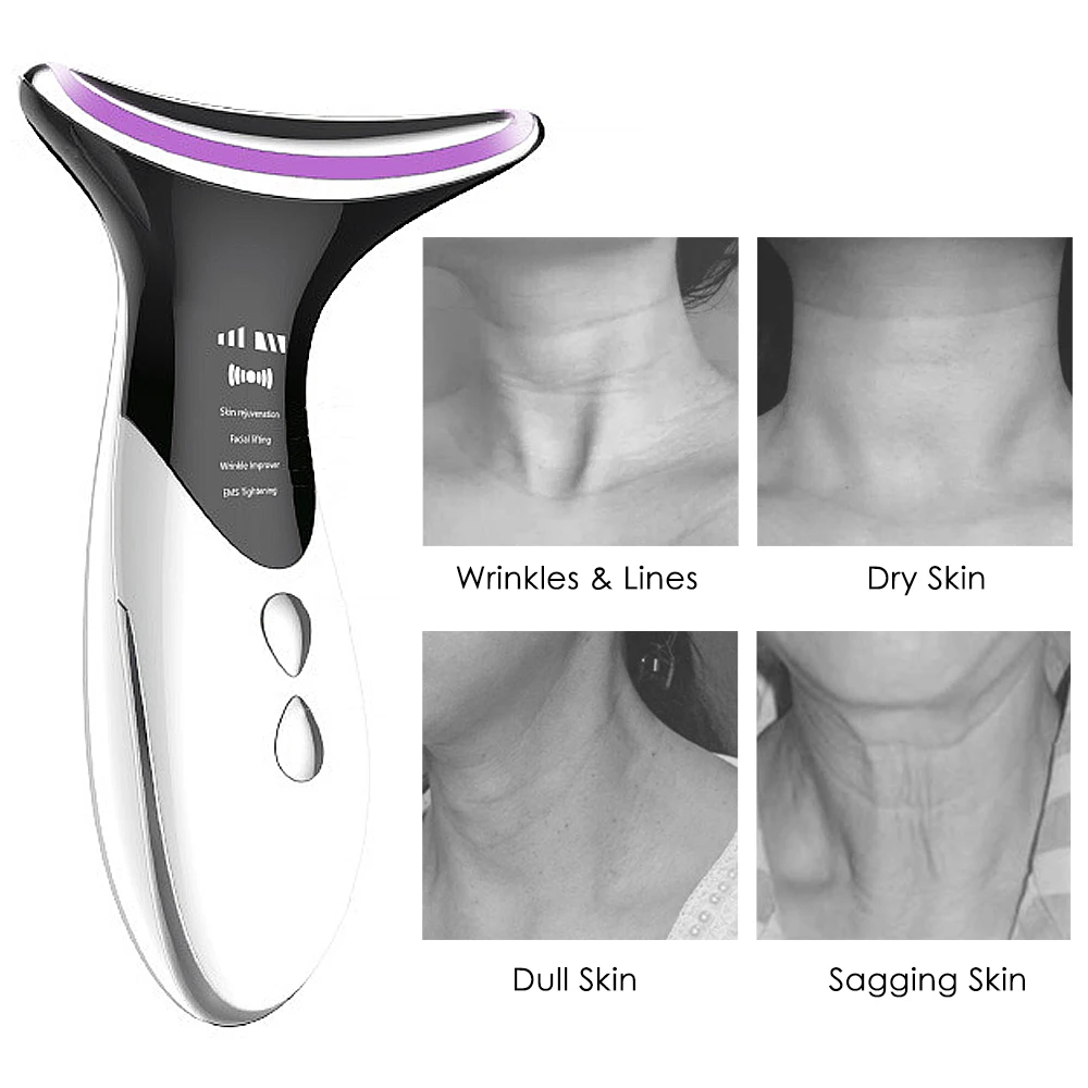

3 in 1 LED Photon Therapy Neck Face Lifting Massager RF EMS Vibration Anti-Wrinkle Tightening Neck Care Beauty Tool With Heating