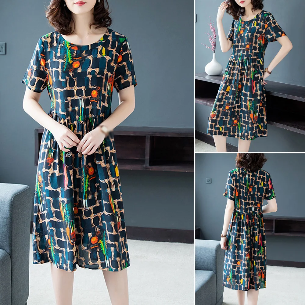 Women's Dress Ladies Summer Round Neck Fashion Work Knee Length Business Print Midi Office | Женская одежда