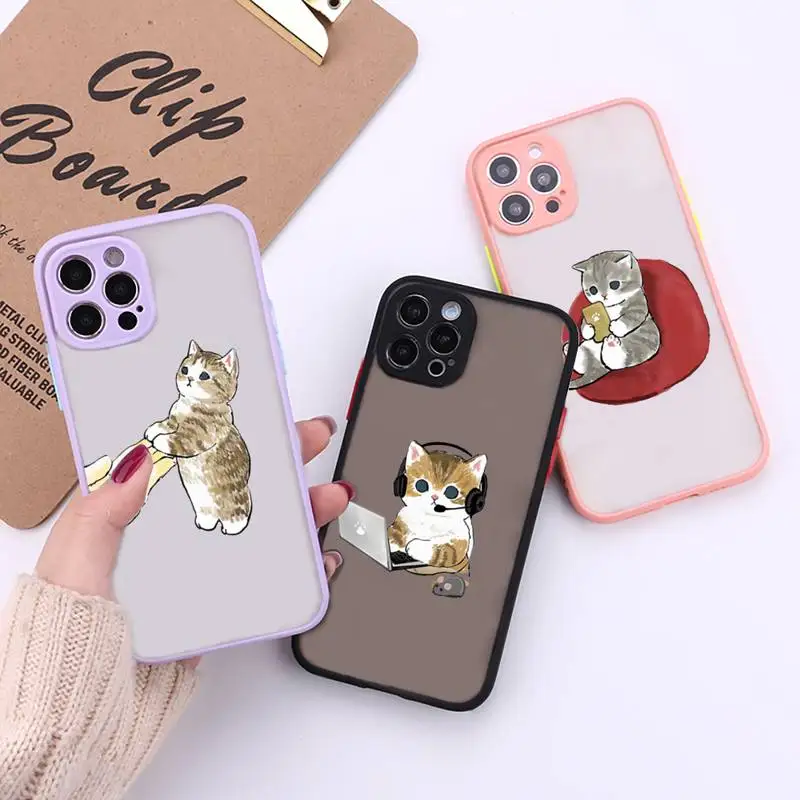 

Funny Cartoon Cat Phone Case For iPhone 12 11 Mini Pro XR XS Max 7 8 Plus X Matte transparent Back Cover