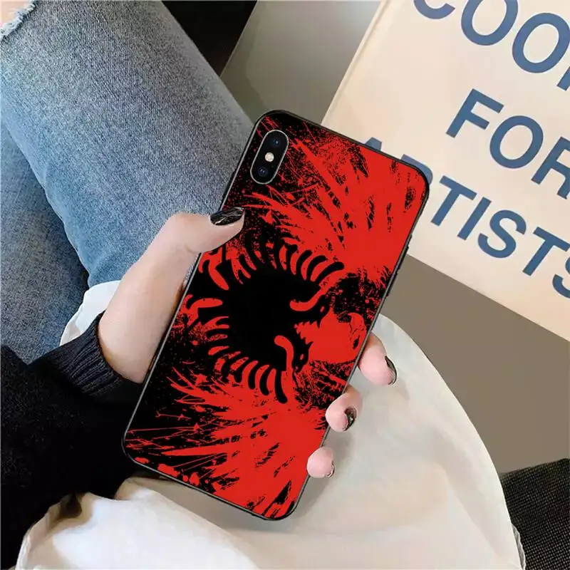 

Albania flag Two head eagle red black Phone Case for iPhone 11 12 pro XS MAX 8 7 6 6S Plus X 5S SE 2020 XR mini