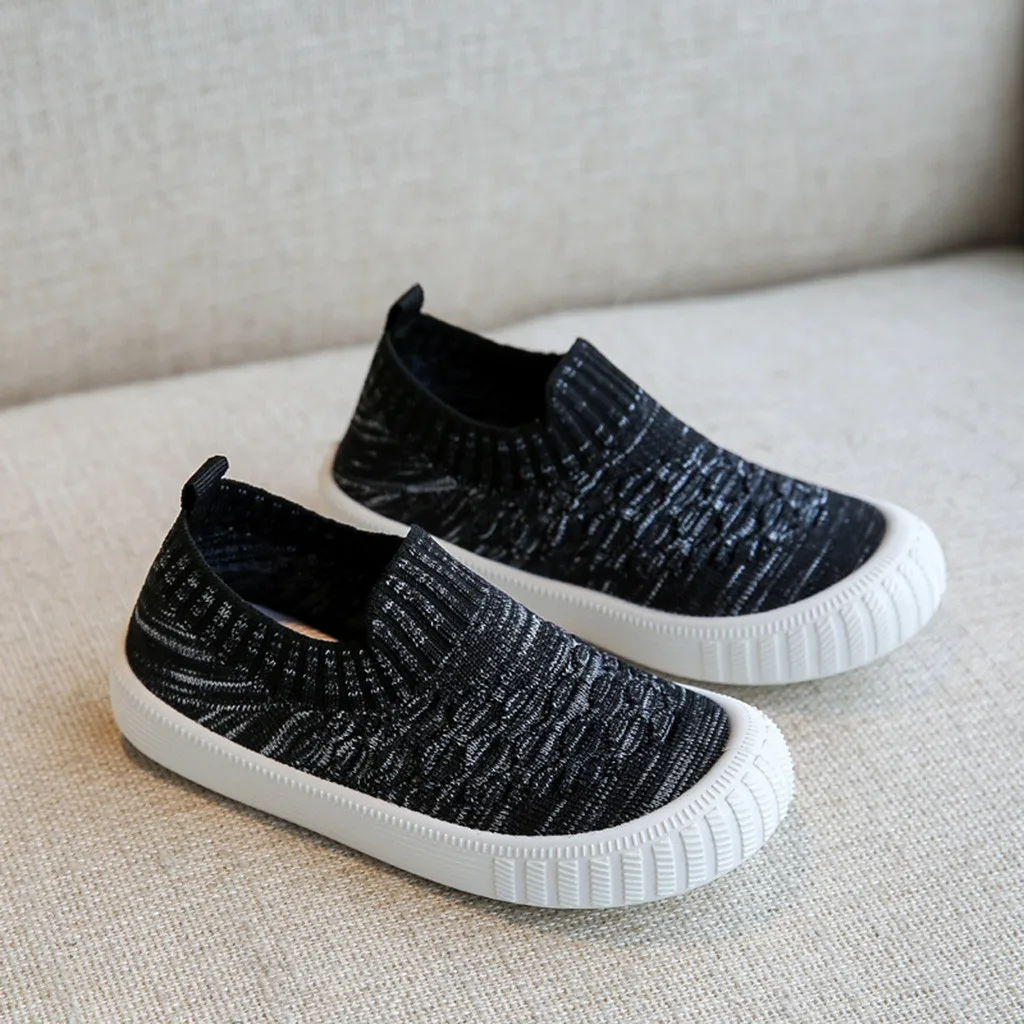 Toddler Rubber Sole Tennis Shoes Kids Girls Boys Mesh Breathable Slip On Loafers Shoes Infant Breathable needlework Sneakers - Цвет: Черный