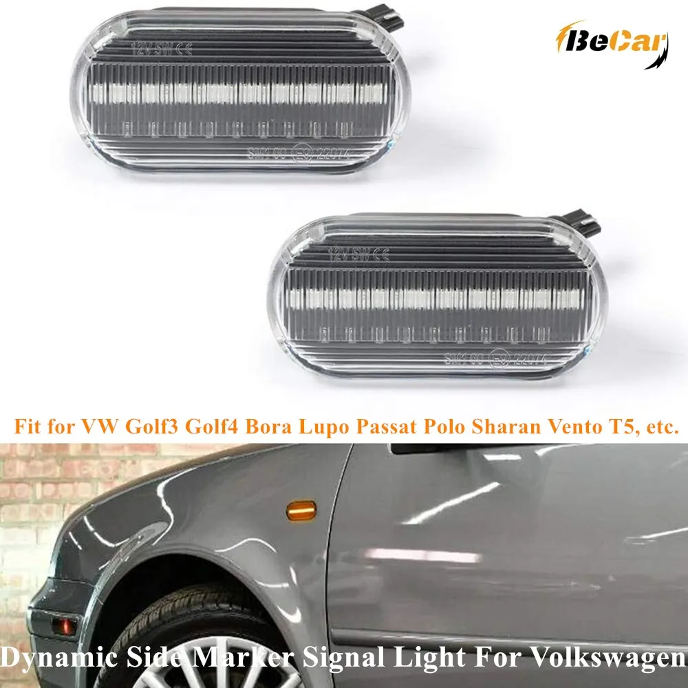 

2Pcs Dynamic Smoked Clear Lens Amber LED Side Marker Turn Signal Light For VW Golf3 Golf4 Bora Lupo Passat Polo Sharan Vento T5