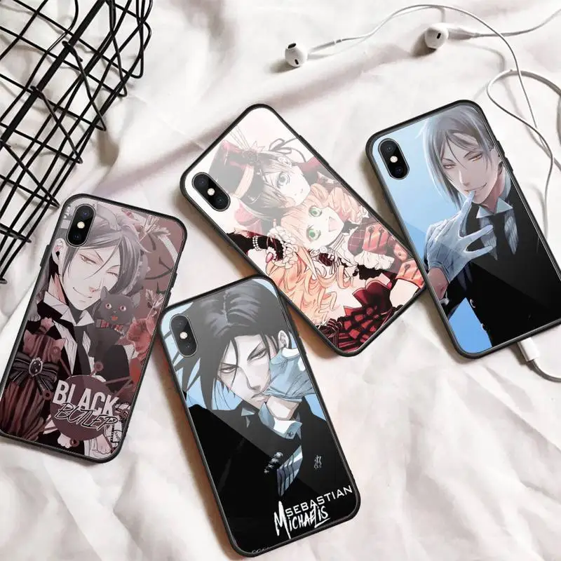 

Black Butler Anime Phone Case Tempered glass For iphone 6 7 8 plus X XS XR 11 12 13 PRO MAX mini