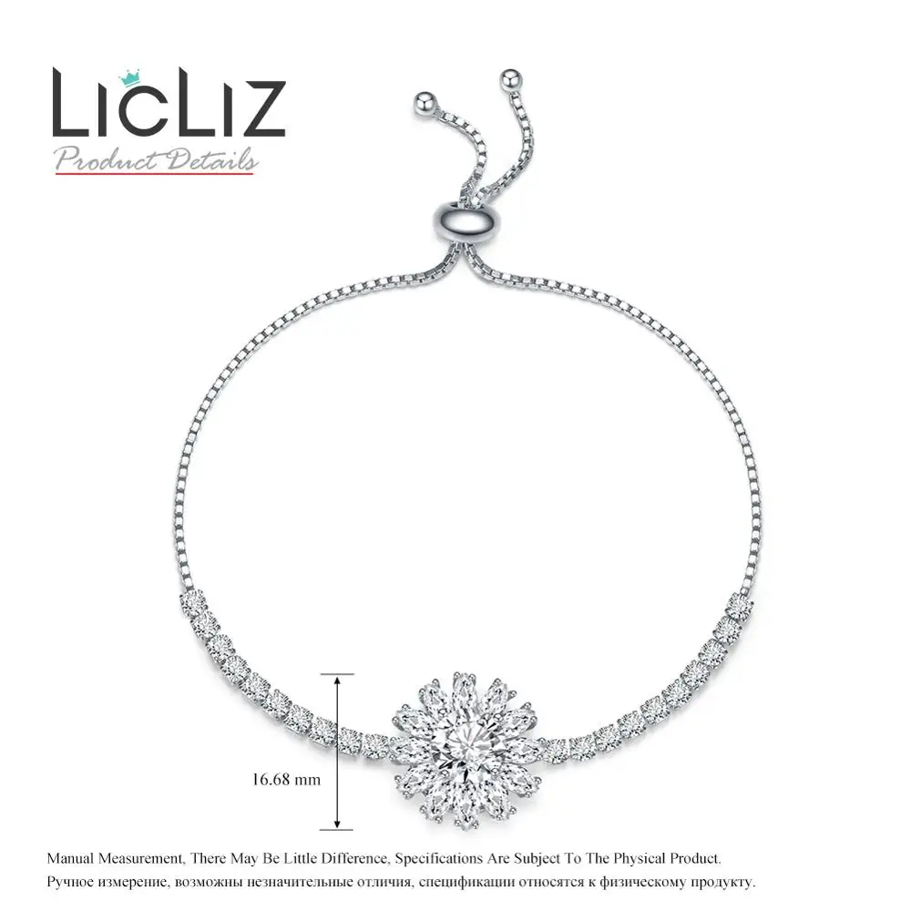LicLiz,, модные, Роскошные, геометрические, цветочные, очаровательные, регулируемые браслеты для женщин, циркон, белое золото, коробка, цепь, ювелирное изделие, LUB0207