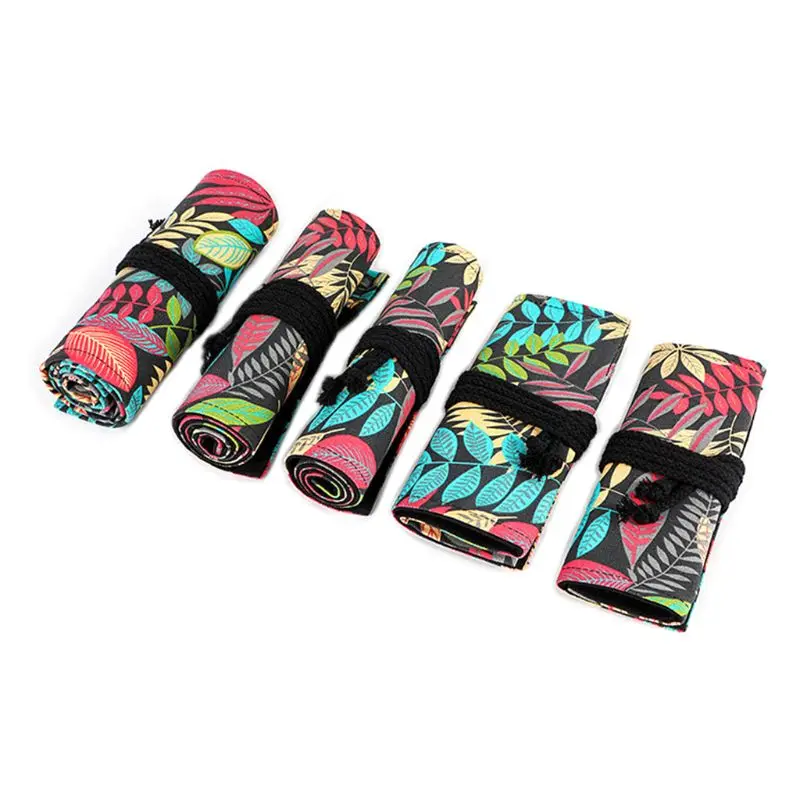 

Tree Leaf 12/24/36/48/72 Holes Canvas Roll Pen Curtain Pencil Bag Case Makeup Wrap Holder Storage Pouch School Supplies