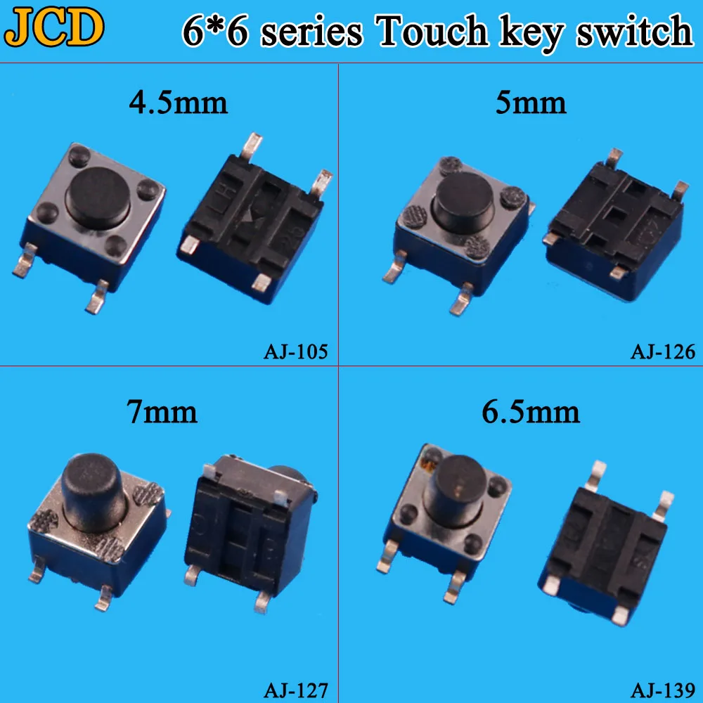 JCD 1 шт. SMD переключатель 6*6*4 5 мм 6*6*5 6 7 6X6 4 контактный тактильный такт