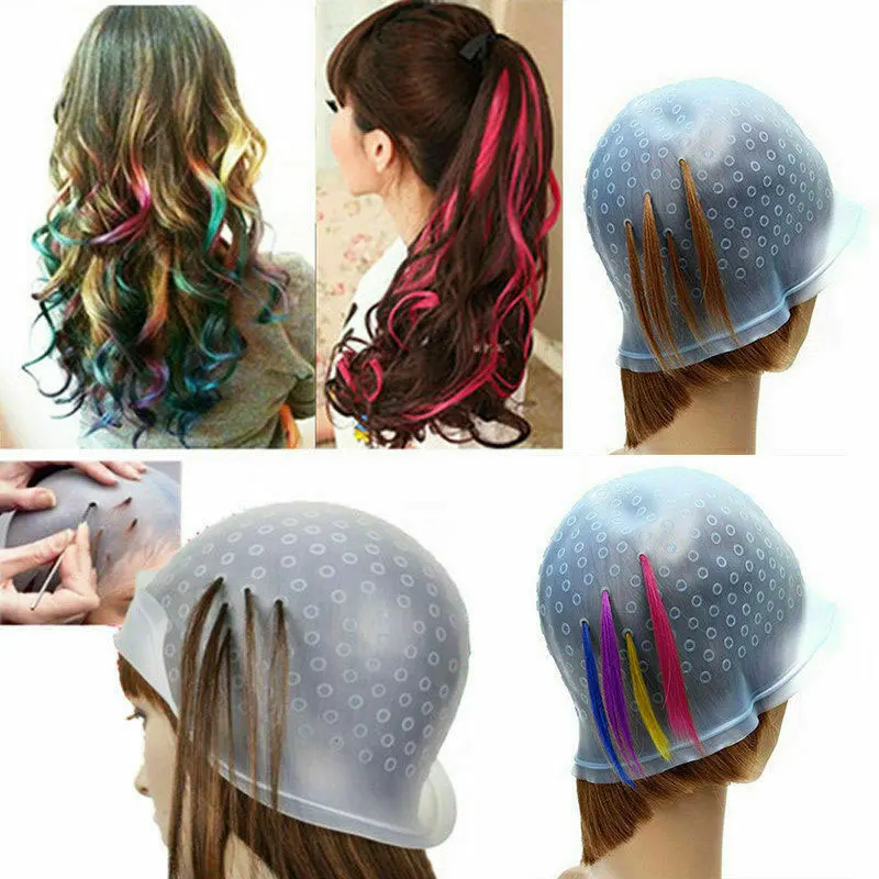 

High Quality Reusable Silicone Dye Hat Cap for Hair Color Highlighting Hairdressing with Needle
