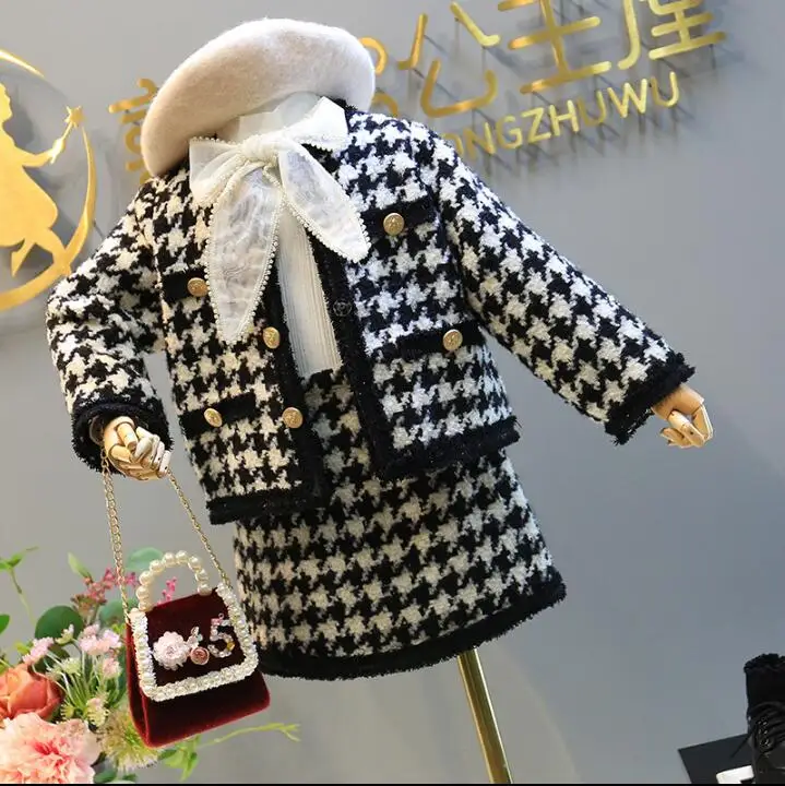 Костюм-двойка детский зимний в клетку теплый кардиган пальто и юбка | Мать