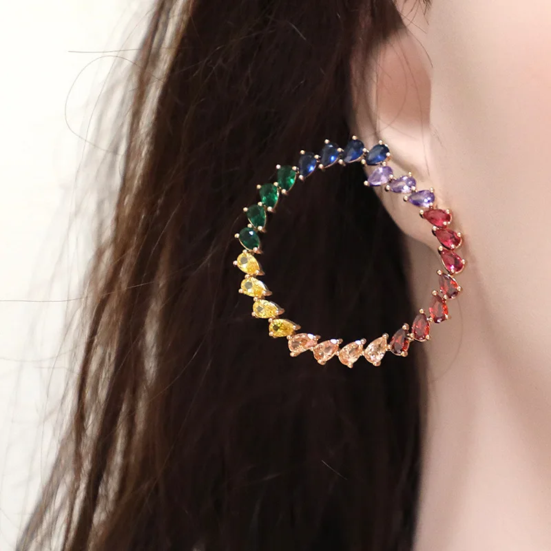 

Zircon Rainbow Circle Earrings 210318-64