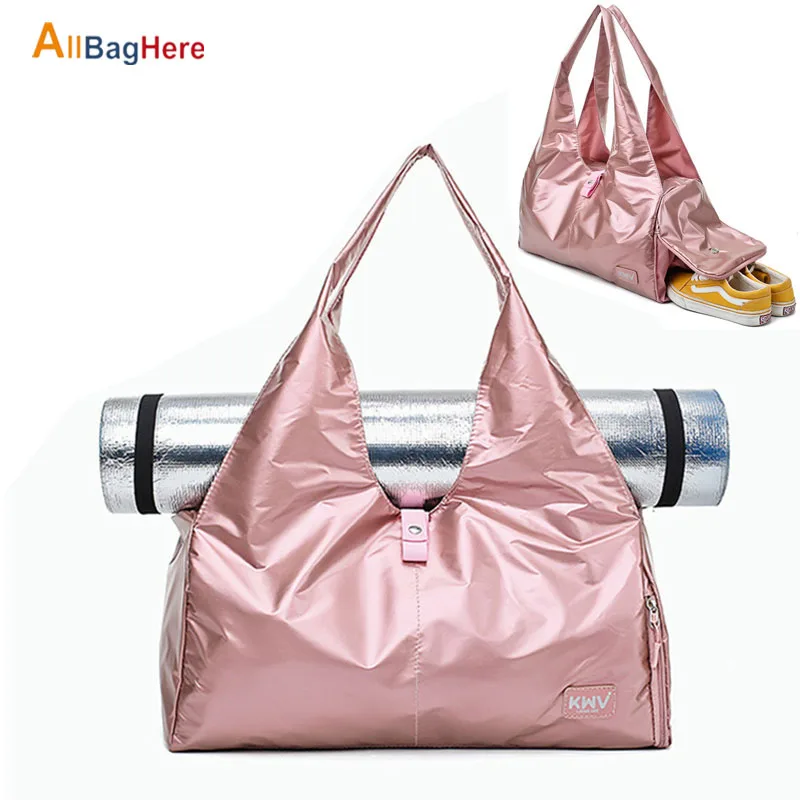 

Hot Fitness Gym Bags For Women Men Fashion Glitter Silver Training Sport Yoga Mat Handbag Waterproof Travel Camping Shoulder Bag