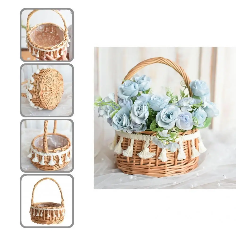 

Strong Storage Basket Eye-catching Anti-deform Tassels Design Storage Organizer Flower Basket Storage Organizer