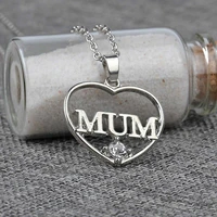love heart shaped letter mum charm pendant chain necklace rhinestone mothers day birthday gift