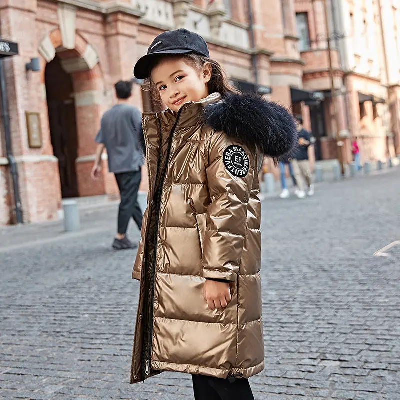 Fashion Children's Down Jacket Warm Waterproof Girl Parkas Coat Fur Kid Teenager Thickening Outerwear For Winter -30degree | Мать и
