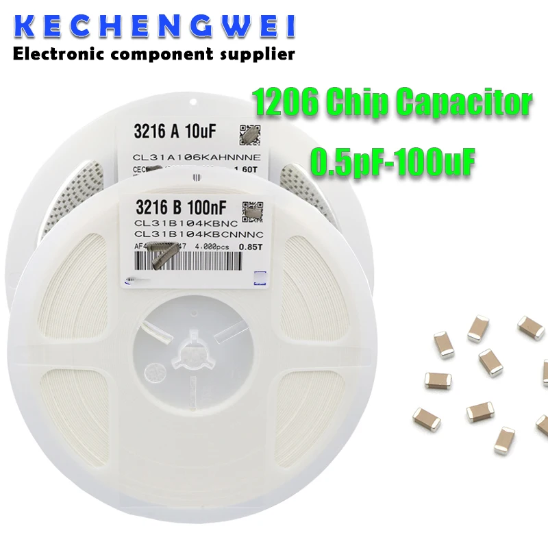 

1reel 4000pcs 1206 50V SMD Thick Film hjxrhgal Chip Multilayer Ceramic Capacitor 0.5pF-100uF 10NF 100NF 1UF 2.2UF 4.7UF 10UF 1PF