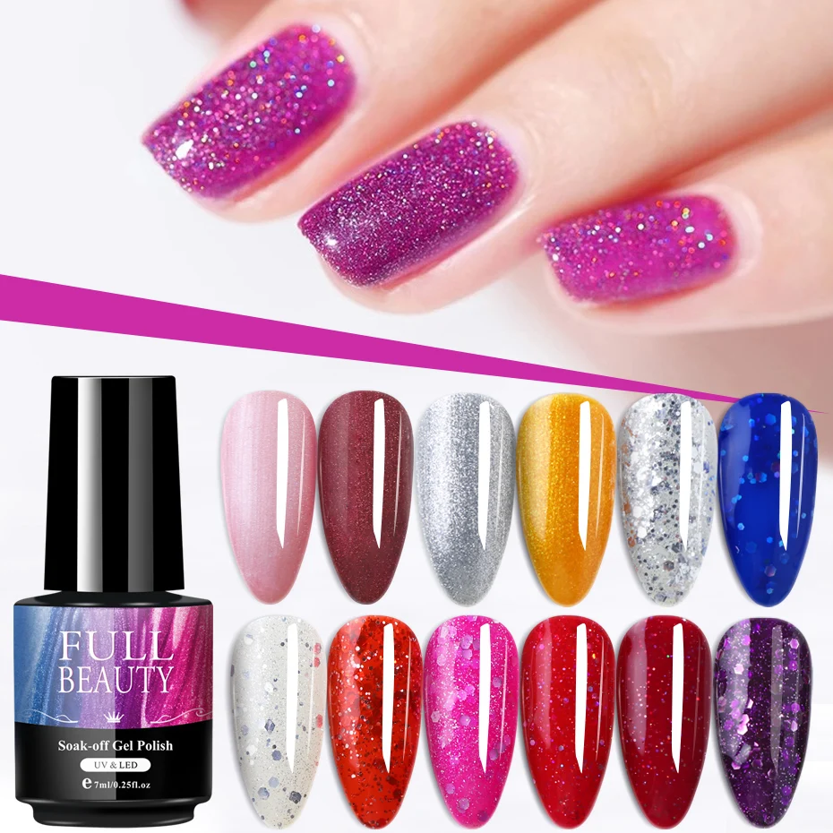 7 мл блестящий гель для ногтей голографический лак Блестящий Золотой