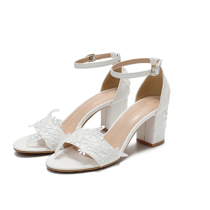 

Wedding Pumps White Lace Brand Fashion Shoes Thick Heels Sexy Pumps Large Size 43 Bride Shoes
