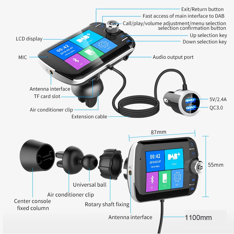 Автомобильный радио DAB + тюнер Jilang цифровой приемник вещания с FM трансмиттером