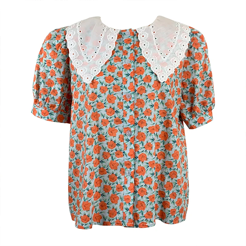 

Women Fashion Outdoor Casual Hollow Collar Short Sleeves Blouse Ladies OL Sweet Top Girls Student Elegant Daily Basic Shirts