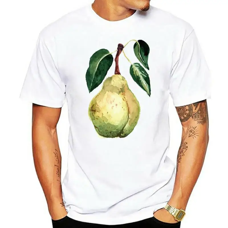 

New Arrival T-shirt For Men Pear Painting T Shirt Printed Male No Fade Cotton Clothing Vintage Beige Tops Slim Fit Tee Wholesale