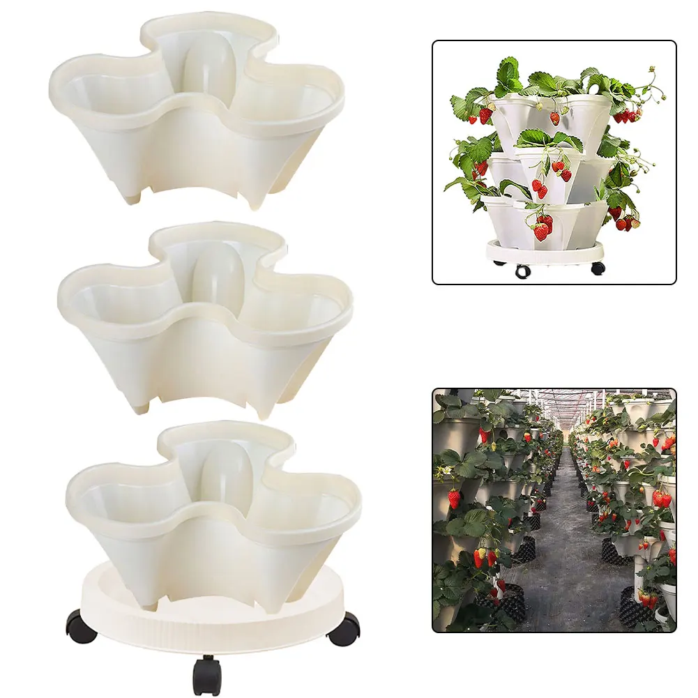 

3PCS Vertical Three Petal Flowerpot Multi-Layer Strawberry Tower Stackable Flower Tower Nursery Garden Desk Home Balcony Decor