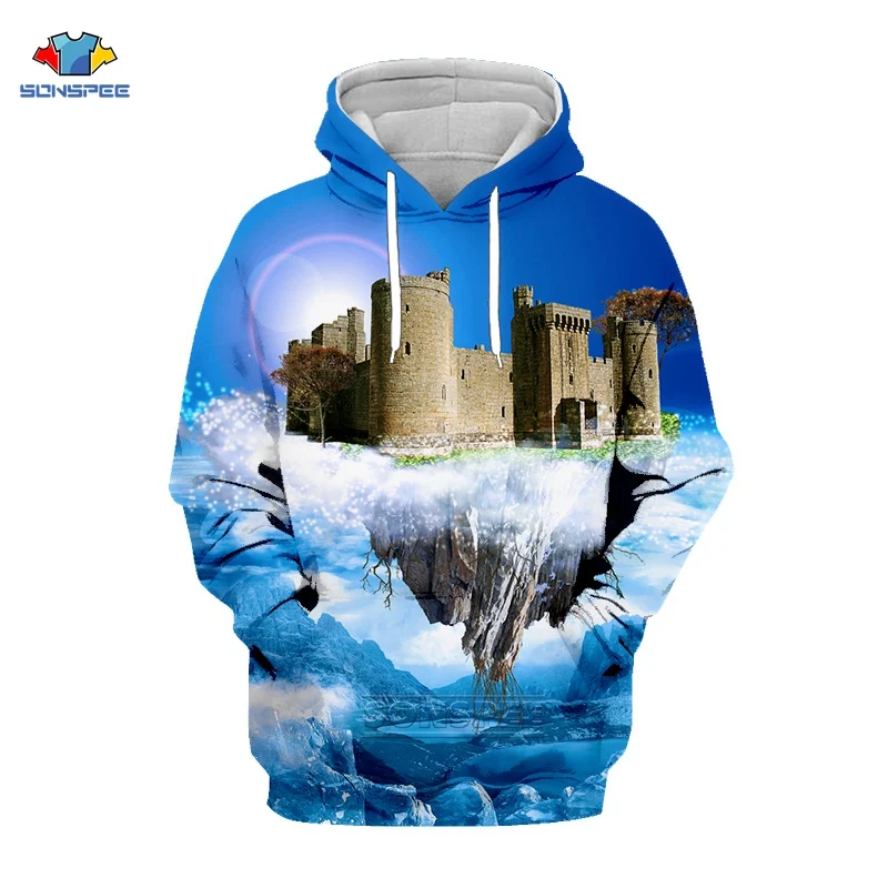 Новые толстовки SONSPEE в стиле Харадзюку мужские с 3D принтом японское аниме замок
