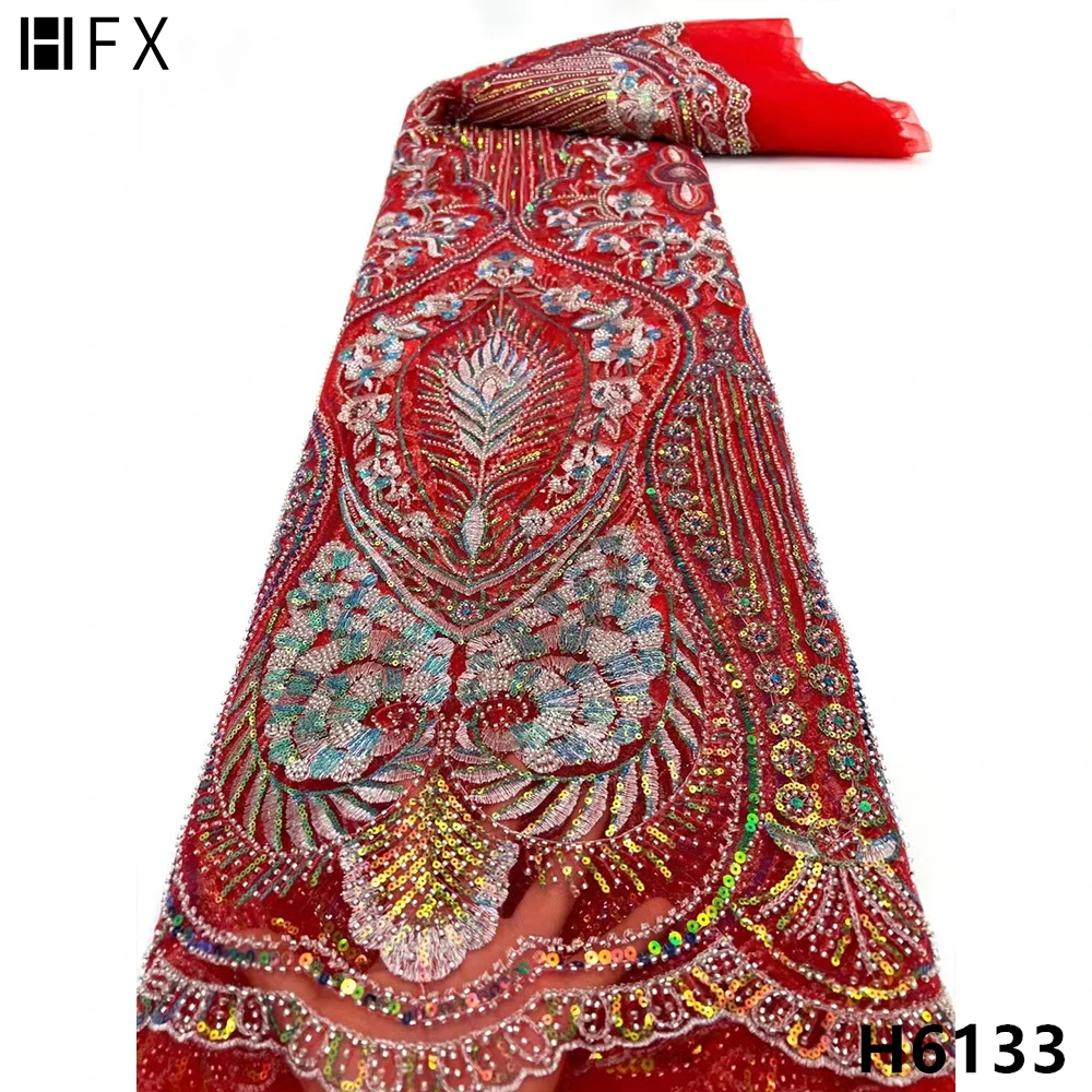 Синяя африканская сетчатая кружевная ткань HFX с блестками французская Тюлевая
