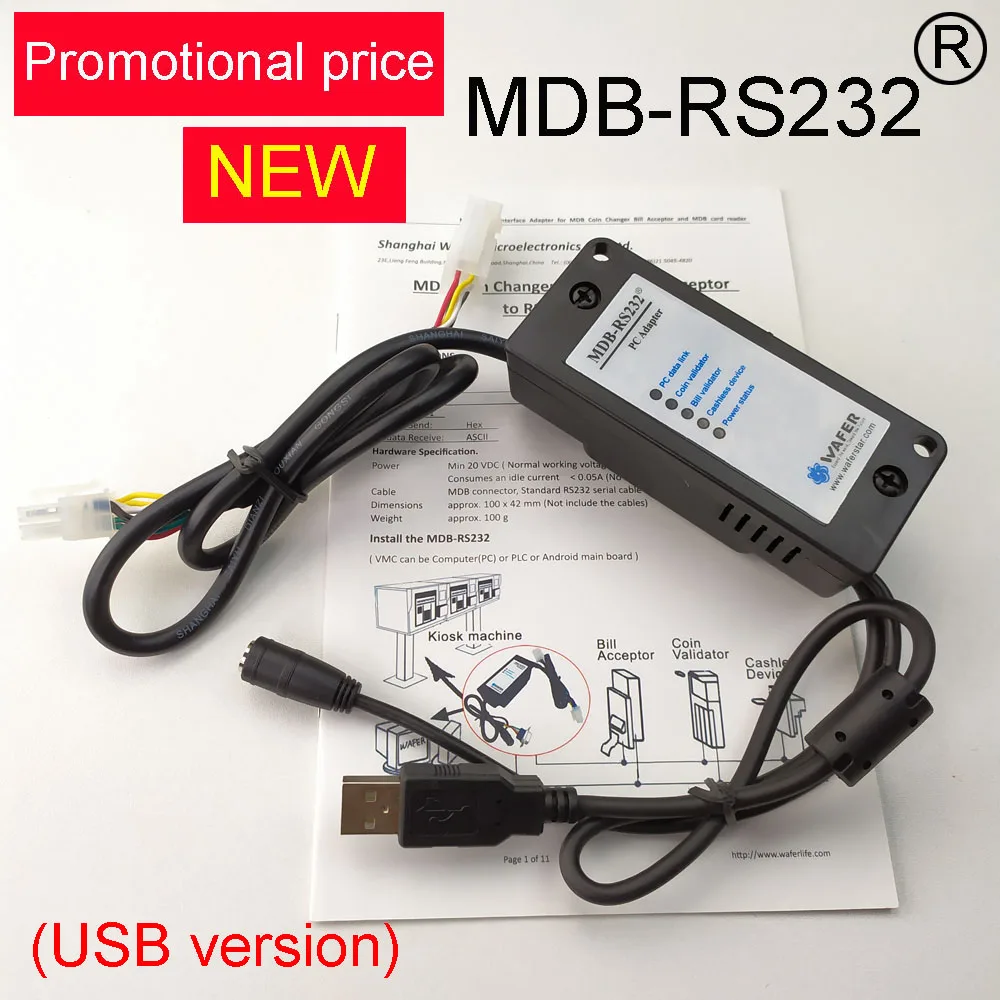 Dispositivo de MDB-RS232 para convertir datos del Validador de monedas MDB a PC, versión USB 2020, RS232 para máquina expendedora, nuevo