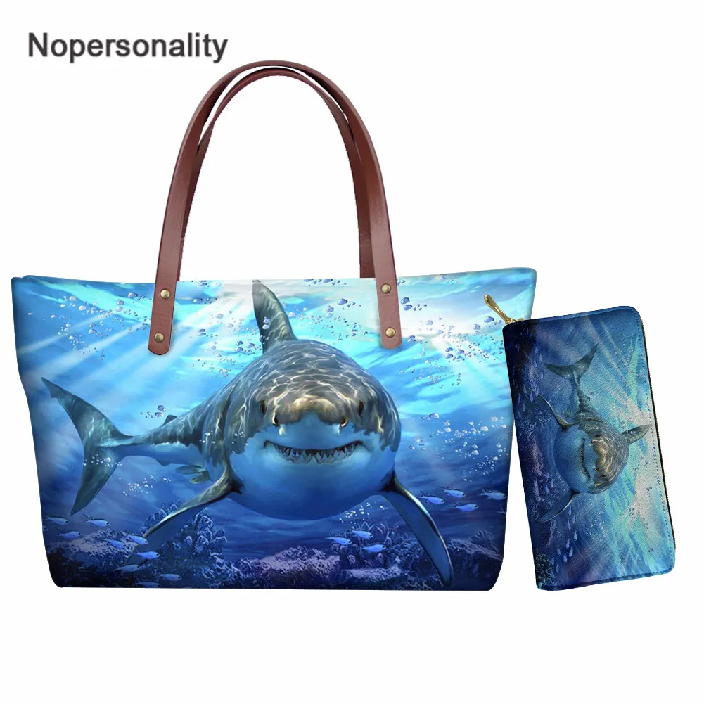 

Комплект женских сумок Nopersonality из 2 предметов, неопреновые Наплечные сумки и кошельки с принтом акулы, модные вечерние тоуты