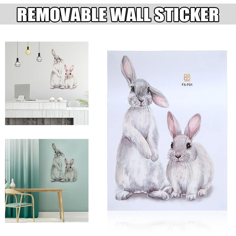 Наклейки на стену с двумя милыми кроликами ПВХ наклейки съемные
