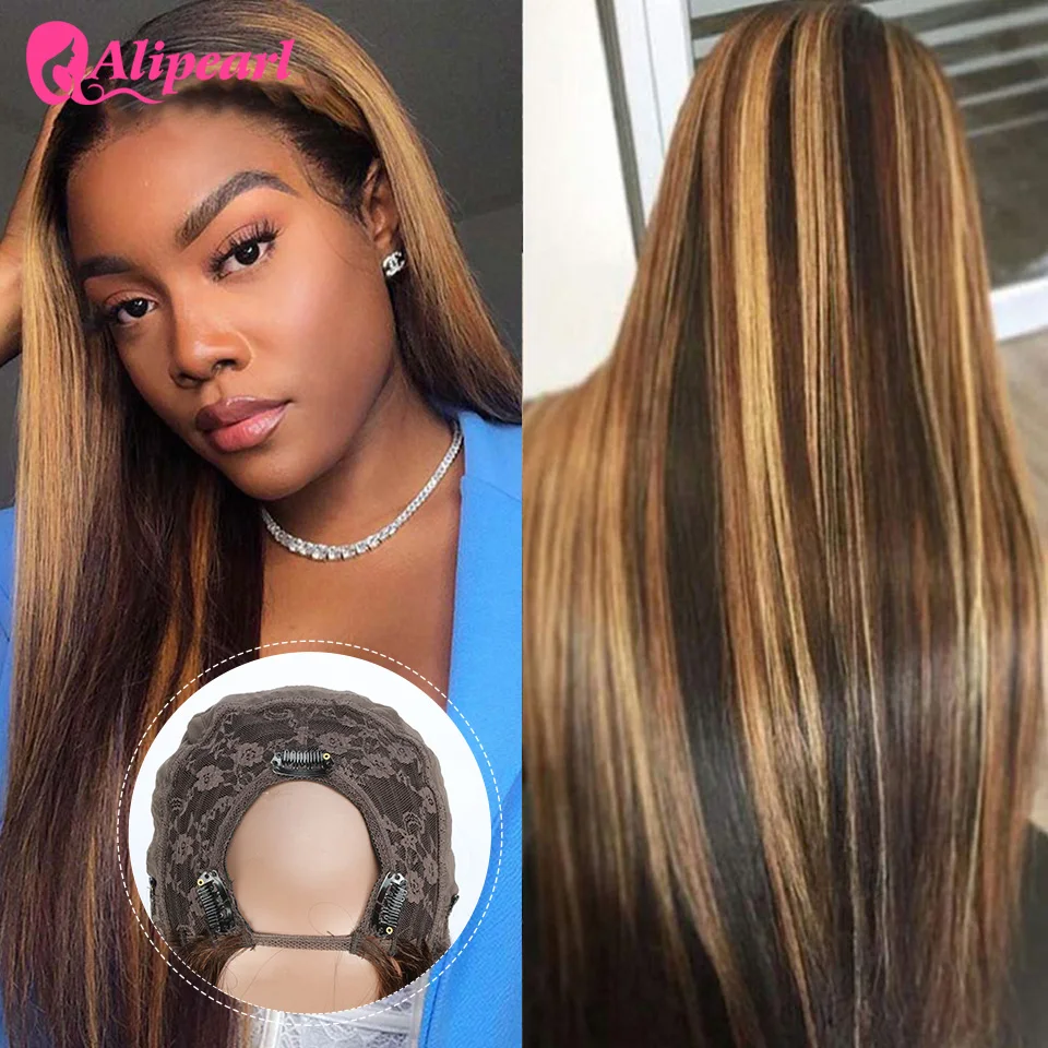 Волосы AliPearl U Part Wig # 1B/613 прямые волосы из натуральных волос для черных женщин 150 180
