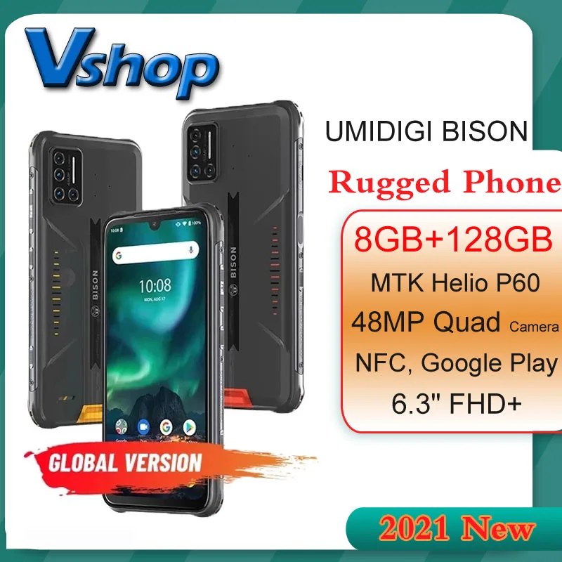 Новый 2021 UMIDIGI Зубр прочный телефон 8 ГБ + 128 IP68/IP69K Водонепроницаемый мобильный 6 3
