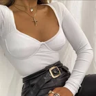 Новинка 2021, соблазнительная Женская Осенняя рубашка с глубоким вырезом, сетчатая Красная футболка с глубоким вырезом для девушек, комбинезон с длинным рукавом и квадратным вырезом