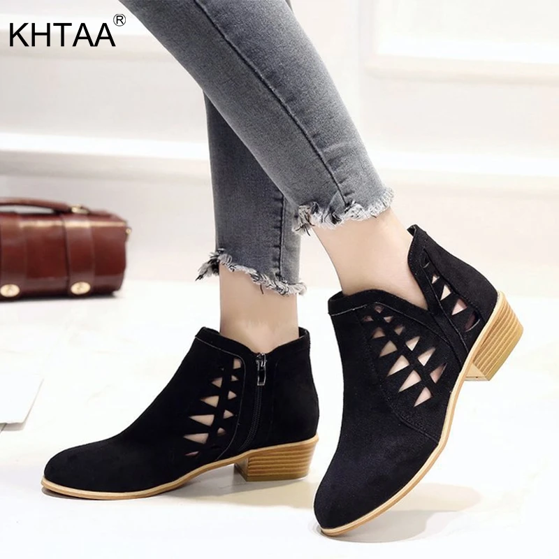 KHTAA/Новинка 2018 года Женские ботильоны с перфорацией Осенняя обувь Женская на