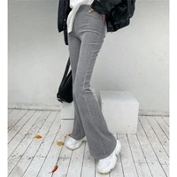 2021corduroy micro la womens new street beat ins grey elastic high waist slim casual pants free shipping