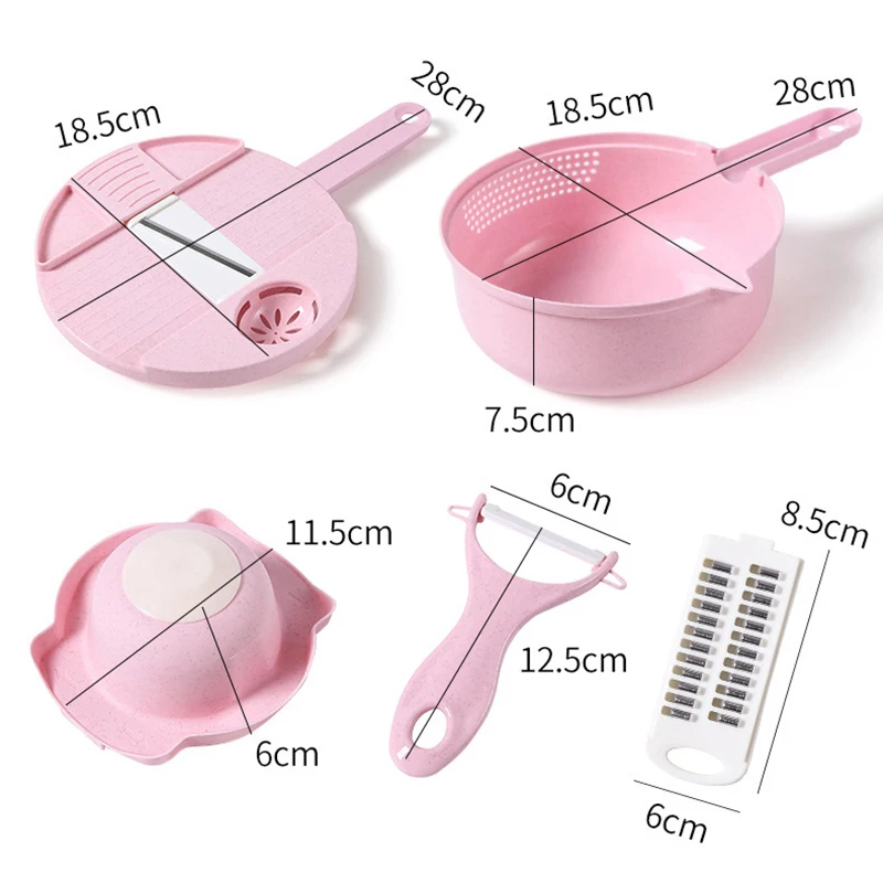 

12 Pcs/set Multifunctional Vegetable Slicer Household Potato Slicer Potato Chip Slicer Radish Grater Drain Basket Kitchen Tools