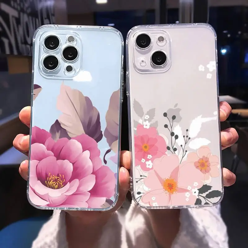 

Vintage flower rose Phone Case For iphone 13 12 11 8 7 plus mini x xs xr pro max Transparent soft