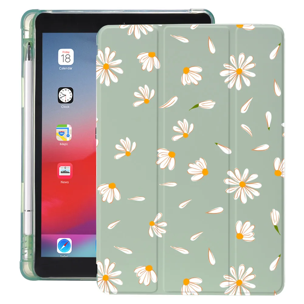 

Daisy Sunflowers for 10.2 8th iPad Case 2020 Air 2 Funda With Pencil Holder 7th 6th 12.9 Pro 11 2018 Mini 5 Cover 10.5 Air 1 4