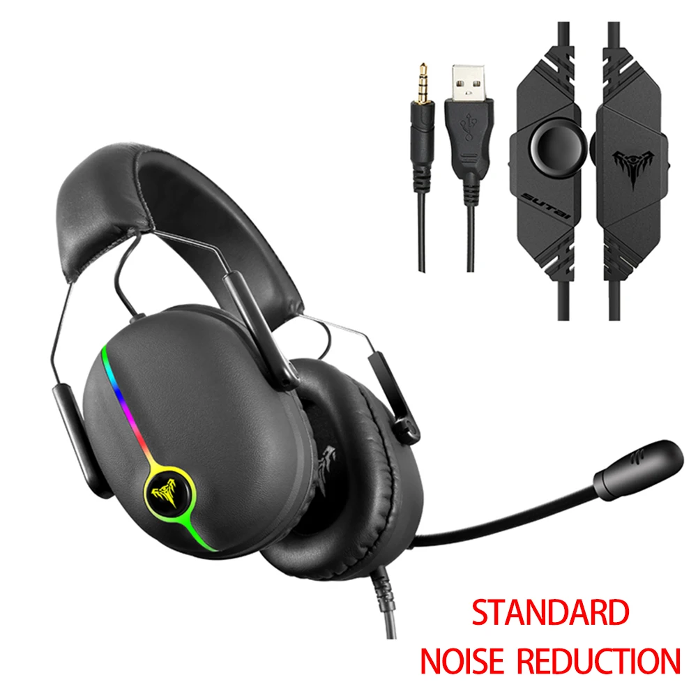 

Portable Gaming Earphone Mic Headphone Gaming Headset RGB Backlight with Omnidirectional Microphone for Gamer