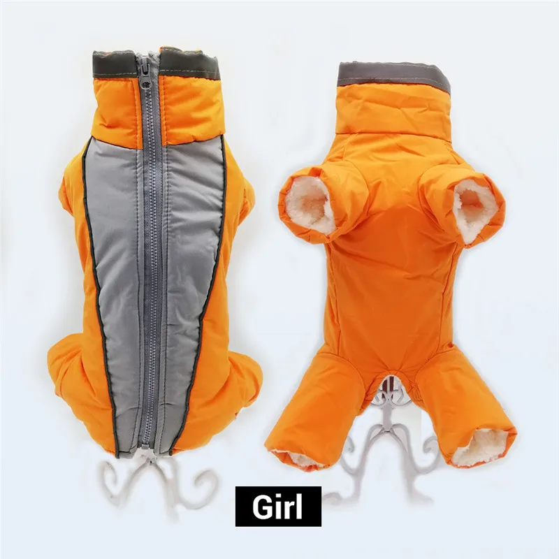 girl orange Зимний комбинезон для собак, теплый водонепроницаемый комбинезон для животных, брюки для мужчин/женщин, светоотражающий пуховик для маленьких собак и щенков - Цвет: girl orange