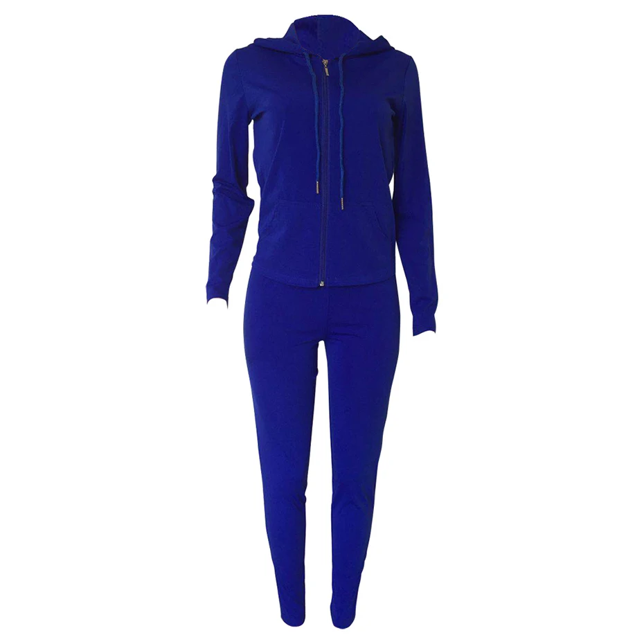 blue HAOYUAN комплект из двух предметов, осенний спортивный костюм с капюшоном, на молнии, с карманами, топ и длинные штаны, спортивные костюмы, женские комплекты из 2 предметов - Цвет: blue