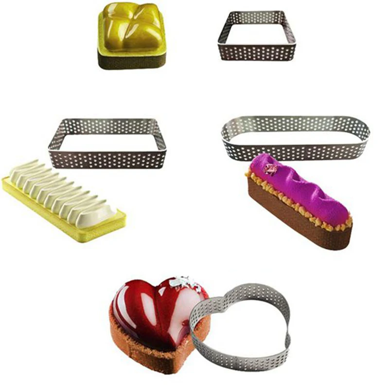 Heart/Square Mousse Mould Sewed Tart Ring Stainless Steel Perforated Cake Circle Decorating Tool Bakeware |
