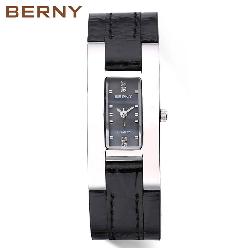 

Прямоугольные женские кварцевые часы с чехлом из нержавеющей стали и ремешком из натуральной кожи