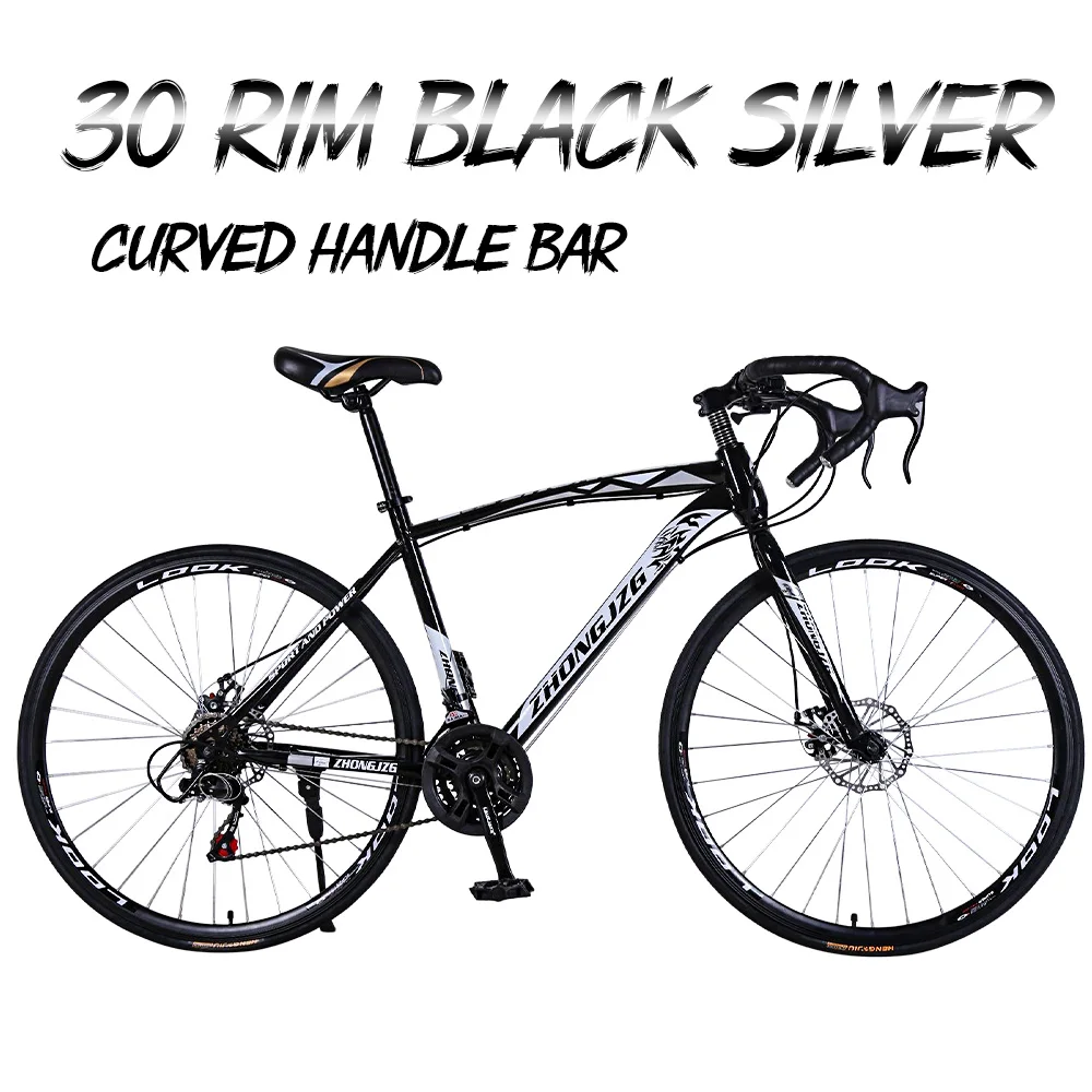 C Black Silver 30Rim Высокоуглеродистая сталь 30 обод шоссейный велосипед гоночный автомобиль 30 скоростей изгиб, двойной дисковый тормоз, 700C изменение скорости студенческий велосипед - Цвет: C Black Silver 30Rim